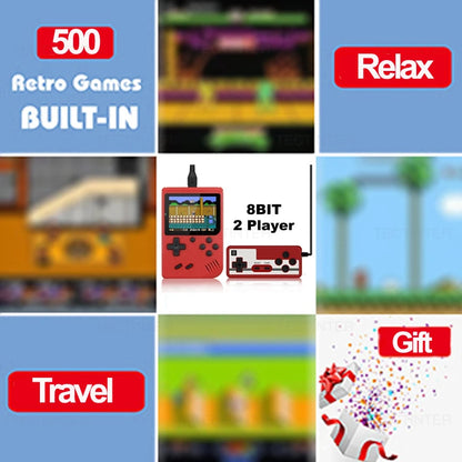 Consola de videojuegos portátil retro de 8 bits con pantalla LCD de 3,0 pulgadas y 500 juegos AV integrados, ideal como regalo para niños.