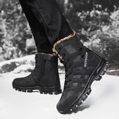 Brand Winter Men's Boots Thick Plush Warm Snow Boots Lace-UP Men Ankle Boots Outdoor Waterproof Men's Motorcycle Boots Size 47