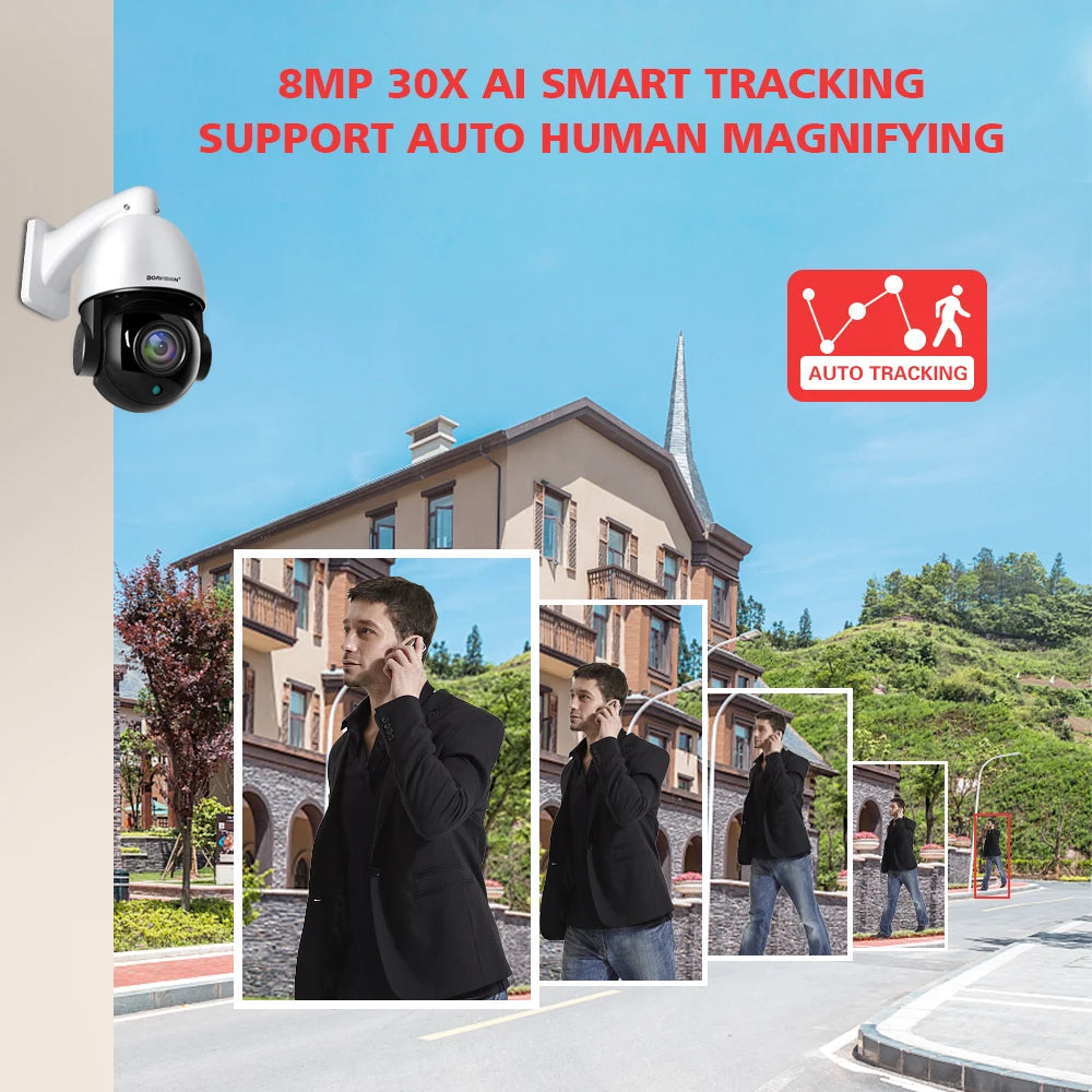 Cámara IP domo de alta velocidad para exteriores, zoom 30x, PoE, PTZ, 4K, 8MP, 5MP, audio H.265, visión nocturna, 80 m, compatible con protocolo Hikvision.