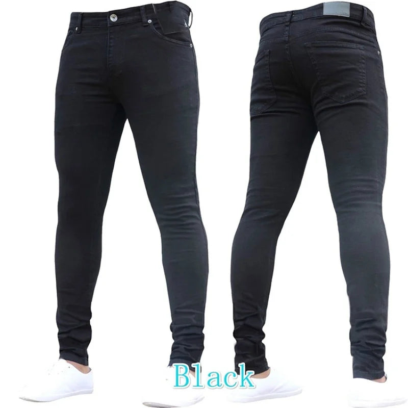 Pantalones vaqueros negros de hombre, corte ajustado, color gris, estilo casual, ajustados, estilo hip hop, urbano, de algodón.