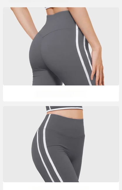 Conjunto de yoga a rayas para mujer, ropa de gimnasio, sujetador deportivo sexy, pantalones acampanados de cintura alta, pantalones de fitness para correr y levantar la cadera, novedad de 2025
