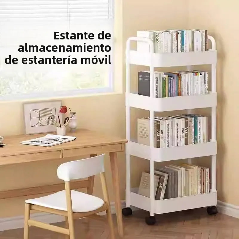 Librería móvil sencilla junto a escritorio con ruedas Escritorio de oficina debajo de almacenamiento en capas Ra Carrito pequeño Estantería de lectura