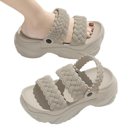 Sandalias casuales de playa para mujer, verano 2025, nuevo estilo, EVA, suela gruesa, con realce, para uso en exteriores, zapatillas antideslizantes, zapatos sin cordones