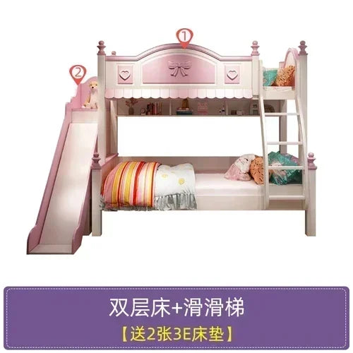 Cama infantil de madera para madres y niñas, edredones para bebés, cunas familiares, loft bajo, rosa, corrales para recién nacidos, litera para niños