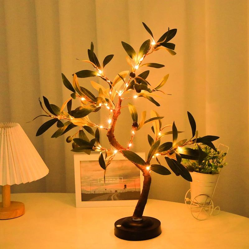 Luces LED para árbol, luz ambiental verde, lámparas de mesa con batería, para interiores, salas de estar, dormitorios, camping, decoración de verano para el hogar.