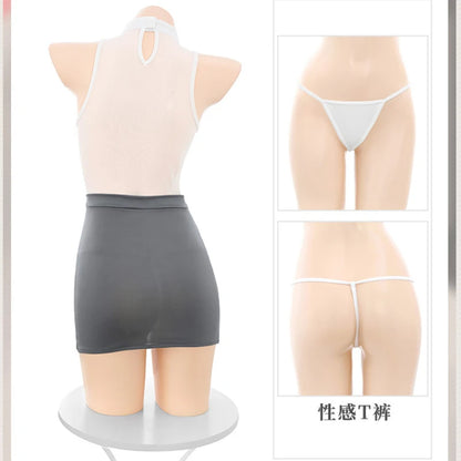 Uniforme de lencería de secretaria de talla grande 3XL, para maestra de escuela, cosplay, japonés, para club de mayores, oficina, disfraces de rol, vestido ajustado