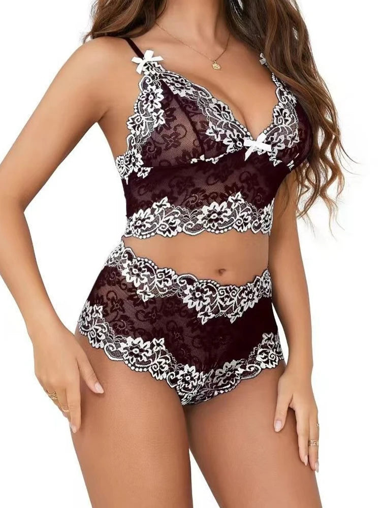 Conjunto de lencería sexy con sujetador, ropa interior sexy para mujer, bragas exóticas, lencería transparente de encaje con entrepierna abierta, disfraces eróticos porno.
