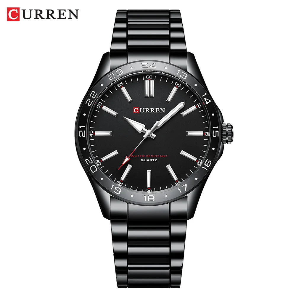 CURREN 8452 Reloj de cuarzo para hombre, sencillo, moderno, para ocio y negocios, con correa de acero inoxidable negra y plateada.