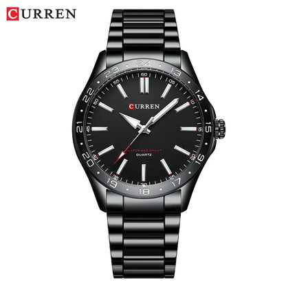 CURREN 8452 Reloj de cuarzo para hombre, sencillo, moderno, para ocio y negocios, con correa de acero inoxidable negra y plateada.