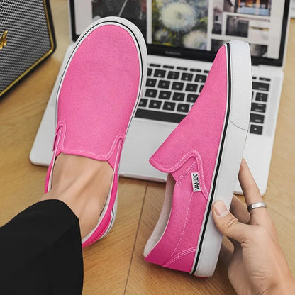Zapatos casuales de lona sin cordones para mujer, primavera otoño, color liso, suela de goma, cómodos, forrados de algodón, estilo urbano, calzado para estudiantes