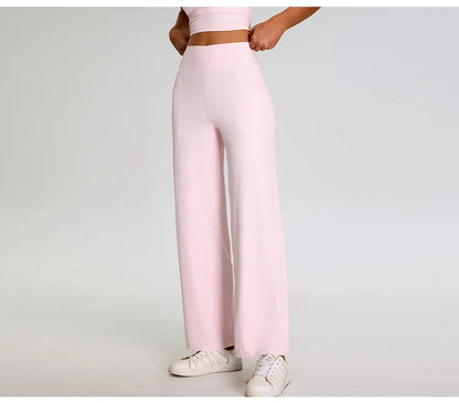 Pantalones de Yoga acanalados para mujer, leggings deportivos para gimnasio, leggings de cintura alta para fitness, pantalones deportivos para correr al aire libre, pierna recta.
