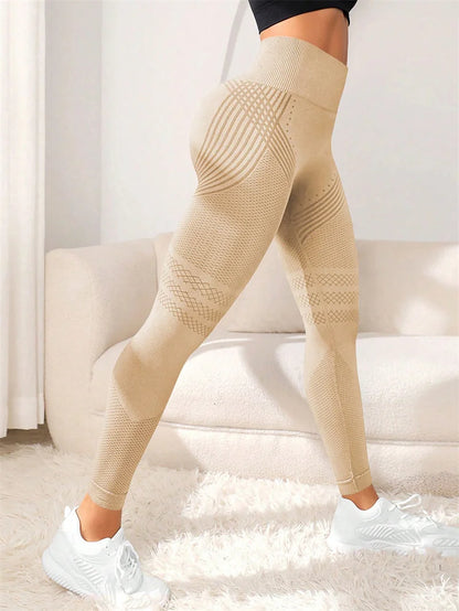 Pantalones deportivos ajustados con líneas sensuales que levantan los glúteos, pantalones elásticos de cintura alta para mujer, pantalones de fitness para correr y yoga.