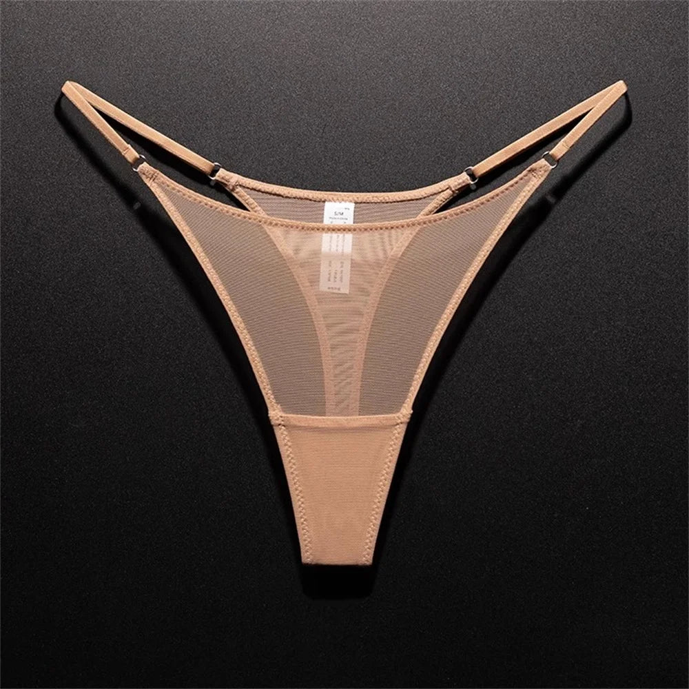 Tanga de mujer con abertura alta sin costuras, malla ultrafina, ropa interior sexy, gasa transparente, deportiva, fitness, talla grande