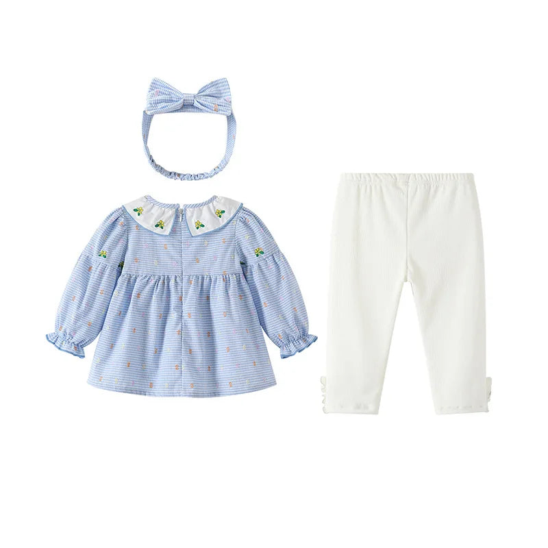 Ropa infantil, ropa de otoño para niñas, conjunto de flores bordadas para niñas, leggings, ropa infantil, ropa de primavera y otoño