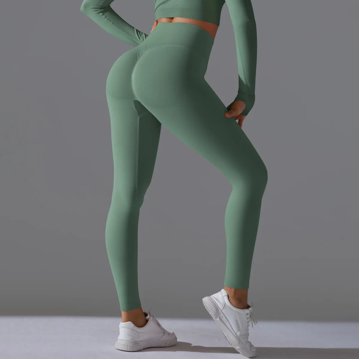 Leggings deportivos de yoga para mujer, sin costuras, cintura alta, elásticos, color sólido, para gimnasio, correr, secado rápido, realce y efecto moldeador.
