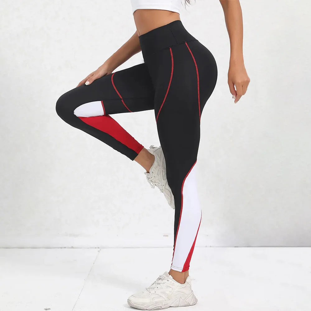 Leggings de yoga de cintura alta con bloques de color para mujer, leggings de entrenamiento con control de abdomen para mujer