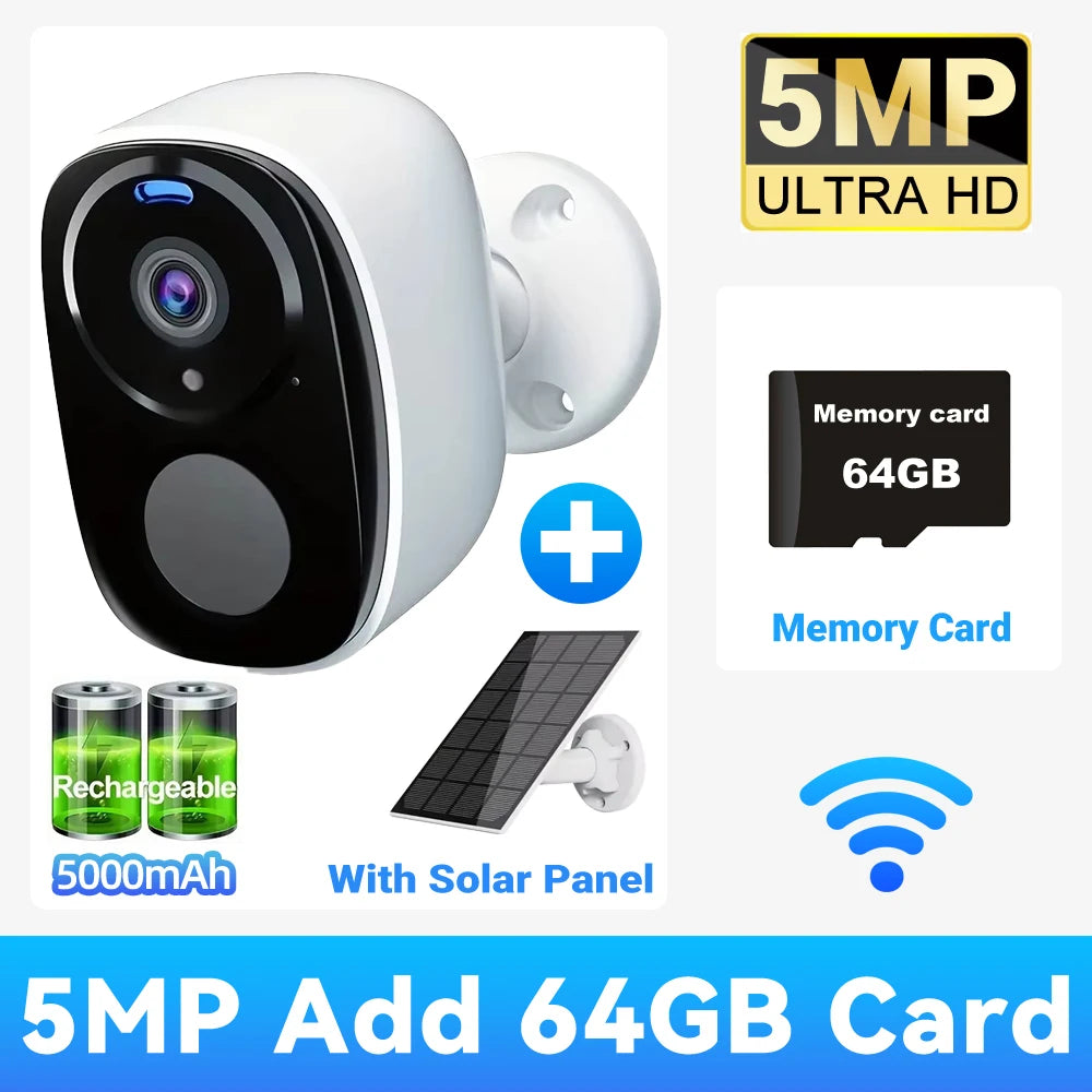 Cámara de seguridad solar inalámbrica para exteriores 2K 5MP con visión nocturna a color, funciona con batería, compatible con WiFi 2.4G, PIR, resistente al agua, comunicación bidireccional con Alexa
