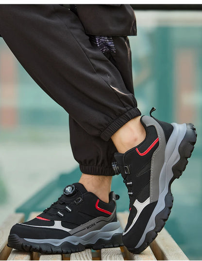 Zapatillas ligeras y transpirables con punta de acero para hombre, calzado de seguridad con protección antigolpes y antiperforación, con botones giratorios.