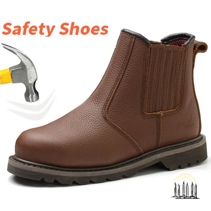 Botas de seguridad de cuero genuino para hombre. Botas protectoras indestructibles Goodyear para soldador con puntera de acero.