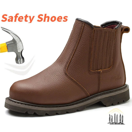 Botas de seguridad de cuero genuino para hombre. Botas protectoras indestructibles Goodyear para soldador con puntera de acero.