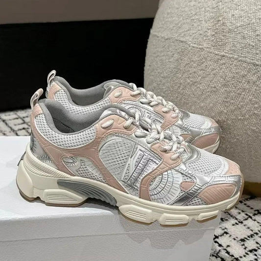 D Home Malla Deportes Pareja Papá Zapatos Heatba Zapatos para correr Bloque de color Suela gruesa Zapatos de mujer Zapatos de hombre con cordones