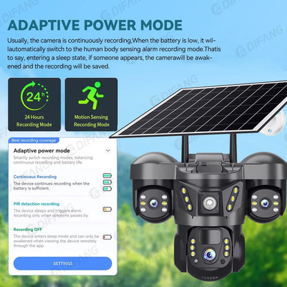Cámara de vigilancia solar 8K 15MP con tres pantallas, WiFi, seguimiento automático, PTZ, tarjeta SIM 4G, cámara IP solar inalámbrica V380 Pro