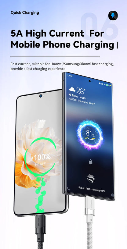 Cable de carga rápida USB-C a C Essager PD de 100 W con succión magnética y antienrollamiento para iPhone 15, portátil y Samsung.