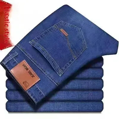 Pantalones vaqueros holgados de pierna recta, elásticos, resistentes al desgaste y versátiles para trabajo y construcción.