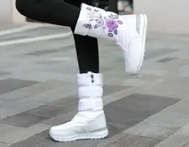 Botas de nieve para mujer, botas de invierno con plataforma, botas gruesas de felpa, impermeables y antideslizantes, zapatos de invierno de moda para mujer, botas cálidas de piel para mujer
