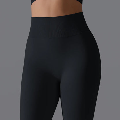 Leggings deportivos de yoga para mujer, sin costuras, cintura alta, elásticos, color sólido, para gimnasio, correr, secado rápido, realce y efecto moldeador.