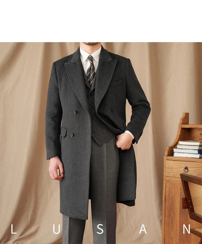 Abrigo Chester de lana 50% para hombre - 800 g. Chaqueta de campo retro cruzada de otoño/invierno.