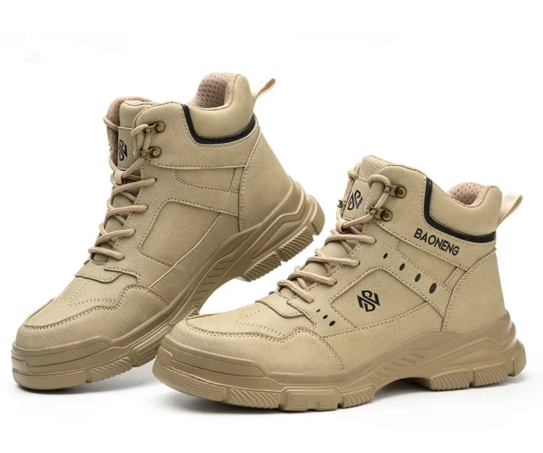 Botas de seguridad de caña alta para hombre, con puntera de acero y protección antipinchazos. Calzado de trabajo resistente y protector para la construcción.
