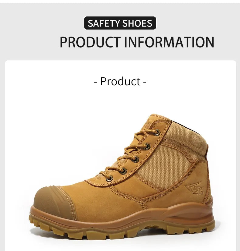 Botas de seguridad de lujo de caña alta en piel de vacuno para hombre, con puntera de acero, protección antiimpactos y antipinchazos, resistentes al desgaste.