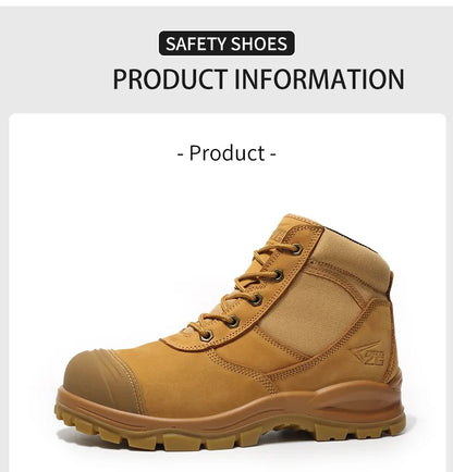 Botas de seguridad de lujo de caña alta en piel de vacuno para hombre, con puntera de acero, protección antiimpactos y antipinchazos, resistentes al desgaste.