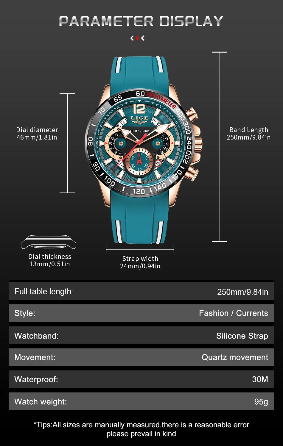 Reloj LIGE original para hombre, deportivo, de negocios, multifuncional, con calendario y código de tiempo, correa de silicona, reloj de cuarzo de marca de lujo para hombre