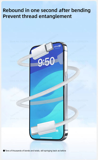 Cable USB C de carga rápida oficial PD de 60 W para iPhone 16, 15, 14, 13, 17 Pro Max, cable de datos tipo C tejido, accesorios de cargador, 1-10 unidades