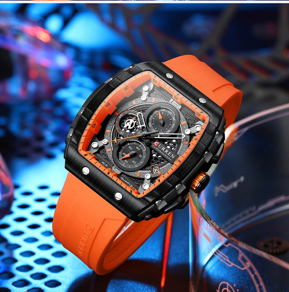 Relojes CURREN de primera marca para hombre, reloj de pulsera de cuarzo cuadrado de lujo, reloj cronógrafo luminoso resistente al agua para hombre, reloj con fecha