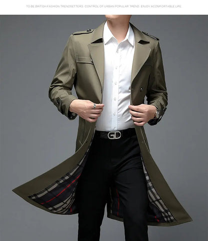 Spring Autumn Streetwear Fashion Trench Coat Men's Designer Overlong British Coats Man's Clothing With Epaulets Men's Jackets