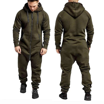 Monos deportivos de hombre con capucha, forro polar, bolsillos, manga larga y cremallera en color de contraste.
