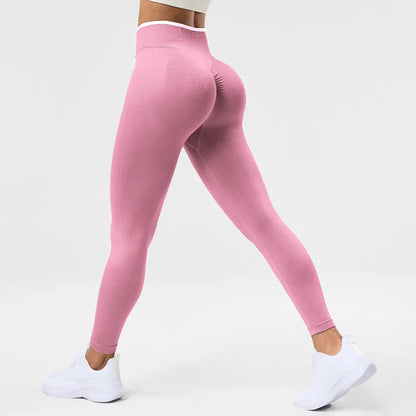 VEQKING Color Contrast Sports Women Yoga Pants Ignite Sculpt Scrunch Sports Leggings Seamless Push Up Gym Elastic Workout Tights