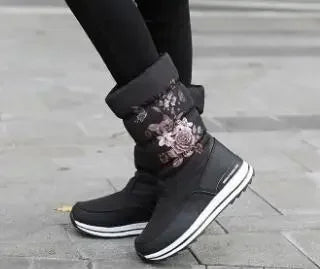 Botas de nieve para mujer, botas de invierno con plataforma, botas gruesas de felpa, impermeables y antideslizantes, zapatos de invierno de moda para mujer, botas cálidas de piel para mujer