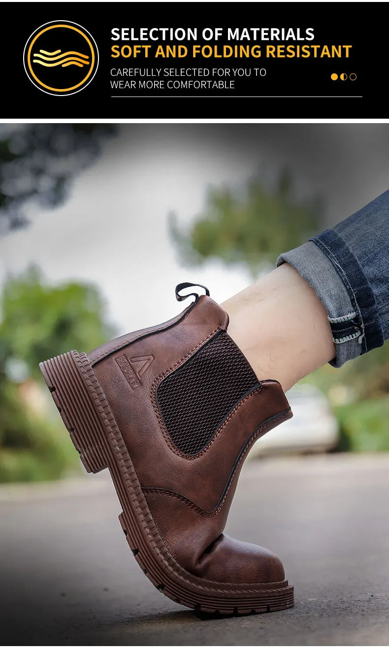 Zapatos de seguridad antideslizantes para hombre, botas de trabajo con puntera de acero, calzado de protección indestructible, botas de construcción antiaplastamiento, impermeables.