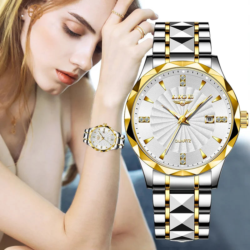 Reloj de lujo LIGE para mujer, moderno, deportivo, para exteriores, luminoso, de cuarzo, con movimiento importado, resistente al agua, de acero inoxidable.