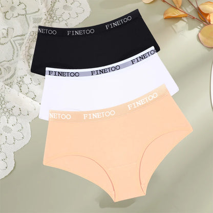 FINETOO - 3 piezas de ropa interior de algodón con cinturón y letras para mujer, bragas sexys, transpirables, de cintura baja, elásticas y cómodas.