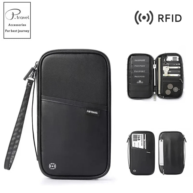 Cartera organizadora para pasaporte de viaje con tarjetero, estuche para documentos, bandolera familiar, bolsa para guardar billetes y efectivo para viajes al extranjero.