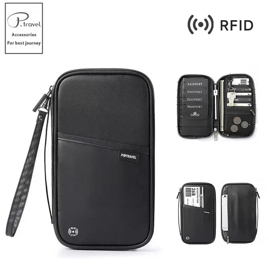 Cartera organizadora para pasaporte de viaje con tarjetero, estuche para documentos, bandolera familiar, bolsa para guardar billetes y efectivo para viajes al extranjero.