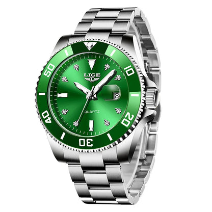 Relojes de moda LIGE para hombre, de lujo, luminosos, con calendario, para negocios, resistentes al agua, cronógrafo, de acero inoxidable, de cuarzo.