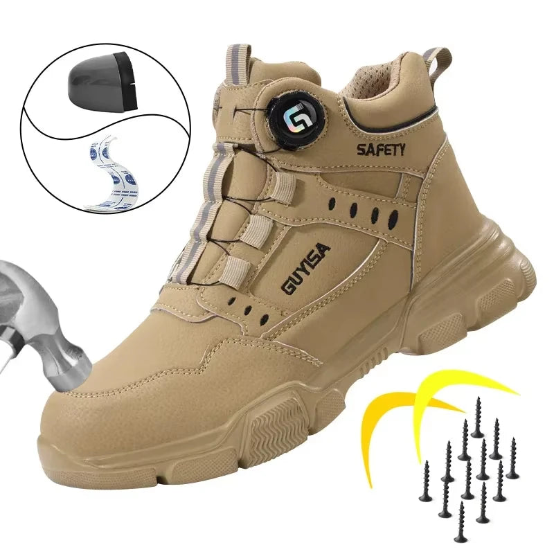 Zapatos de seguridad con punta de acero, antigolpes y antiperforación, con botón giratorio para hombre y mujer