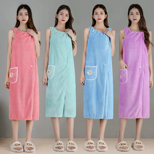 Toalla de baño para el hogar, para mujeres, usable, para adultos, absorbente de agua, poliéster, para cabello seco, falda, estilo largo, para baño, lavable, bata de baño