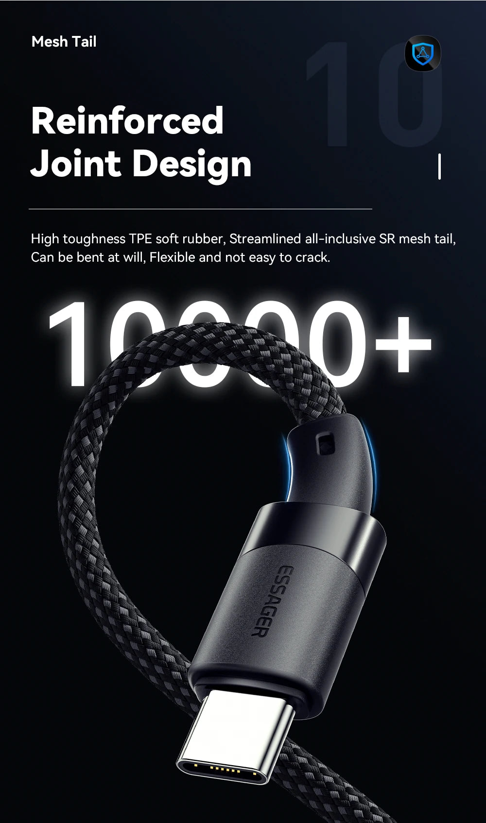 Cable de carga rápida USB-C a C Essager PD de 100 W con succión magnética y antienrollamiento para iPhone 15, portátil y Samsung.